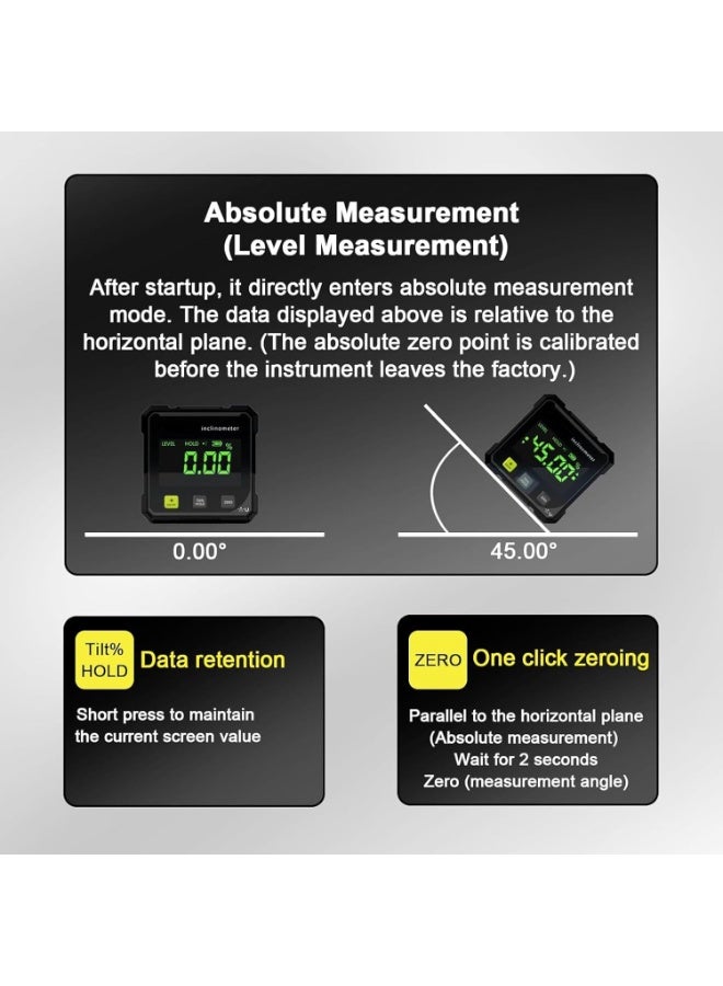 Ru syanl Digital Angle Finder Protractor, 4×90° High Accuracy Inclinometer with Large LED Display, 4-Side Magnetic Base, USB Rechargeable Angle Measuring Tool for Construction, Woodworking & DIY - Image 4
